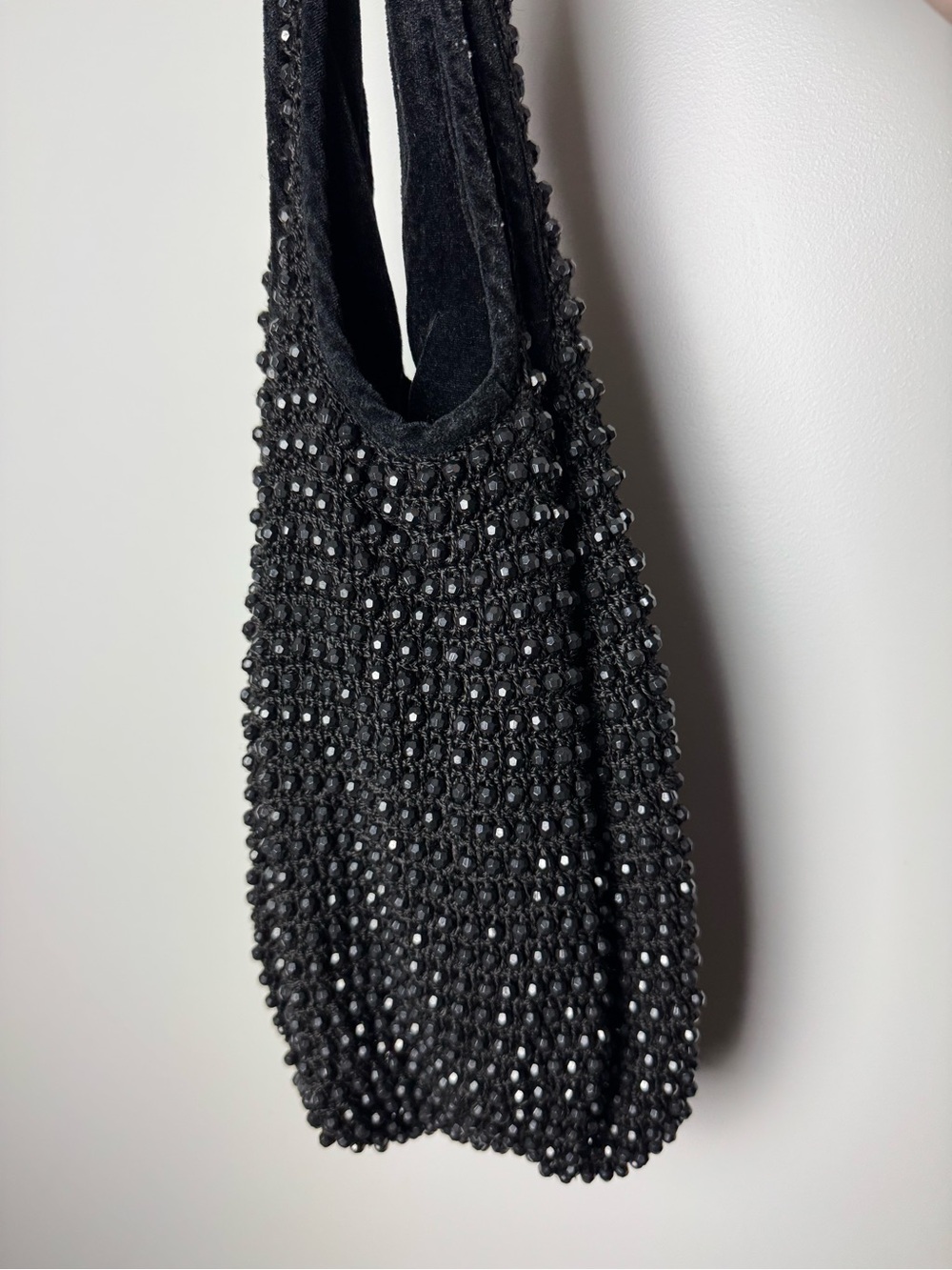 Vintage Express Black Beaded Shoulder Bag - Stylish Evening Tote